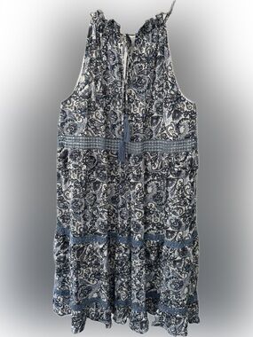 NWT Needles Blue and White Paisley Midi Dress with Tassel Tie